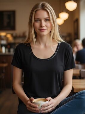 White House Black Market Scoop Neck Tee Black Size M